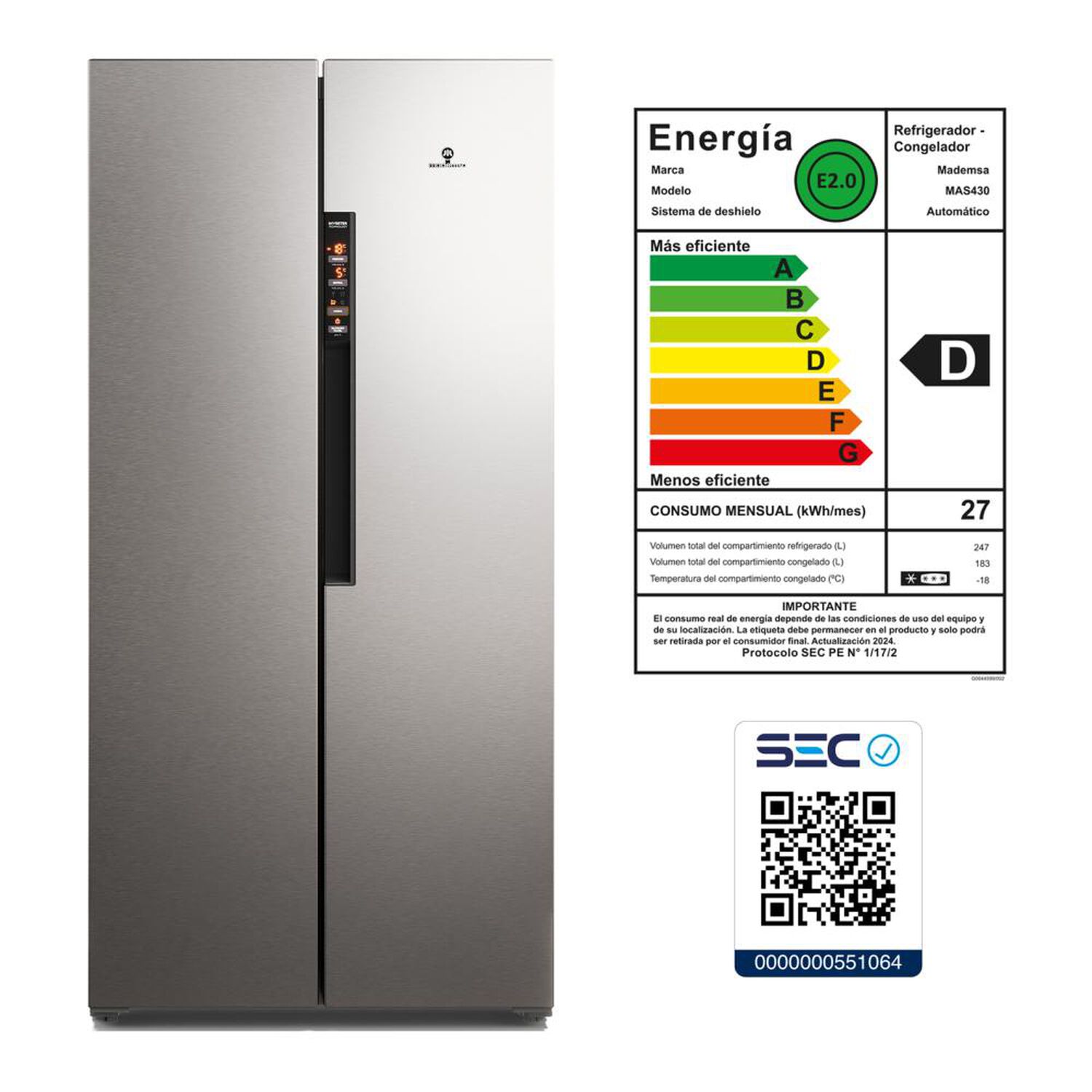 Refrigerador Side By Side Mademsa Mas430 / No Frost / 430 Litros / D image number 8.0